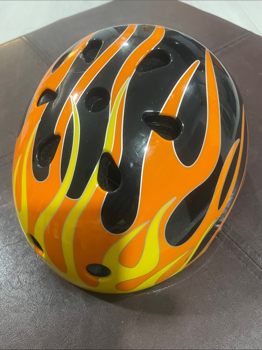 Youth Flame Bike Helmet in Black, Orange & Yellow